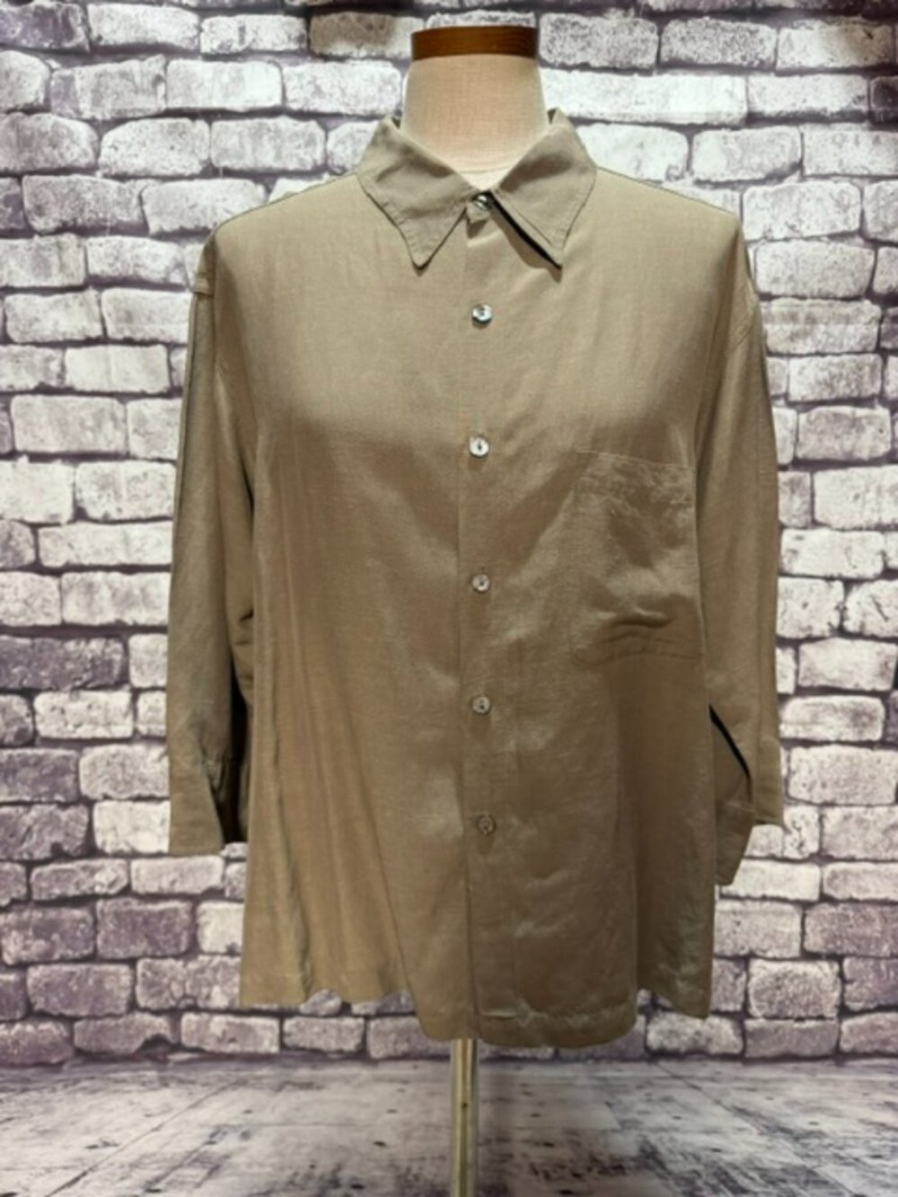 Chico's Design Taupe Button Down Blouse Size XL